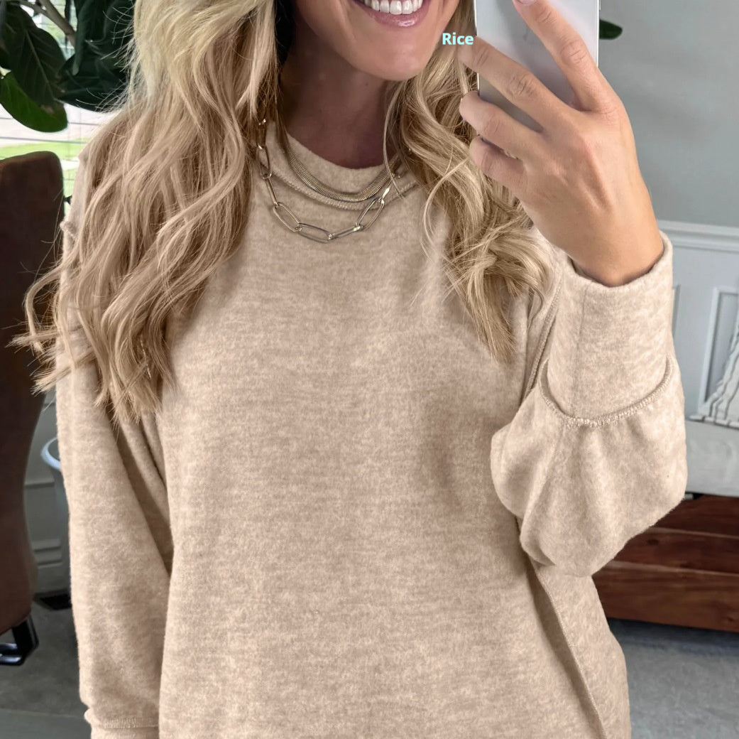 Women’s Loose Fit Solid Color Pullover Street Fashion Sweatshirt