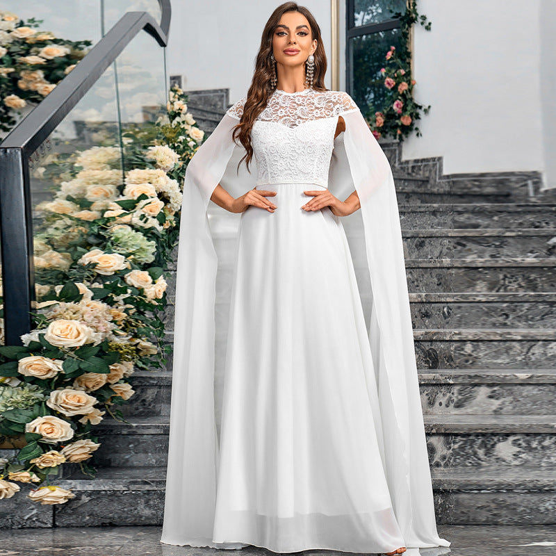 White Long Wedding Dress with Zipper Polyester