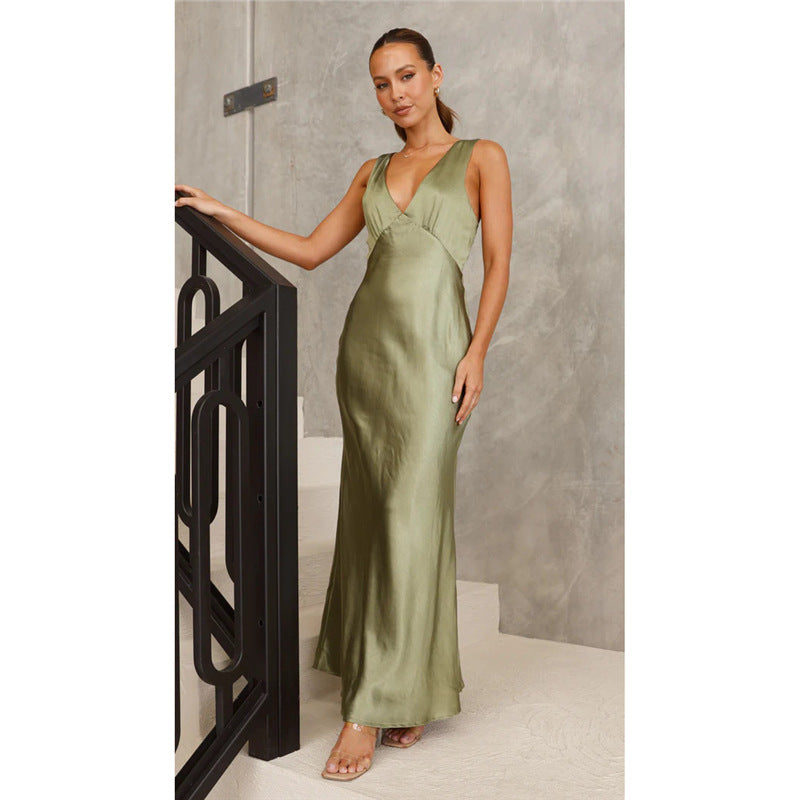 Sleeveless High Waist Dress – Elegant Solid Color Summer Dress