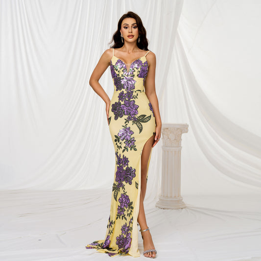 Shine bright in this elegant yellow sequin dress, crafted from premium polyester with stunning collage stitching. Perfect for special occasions, available in sizes S–XL.