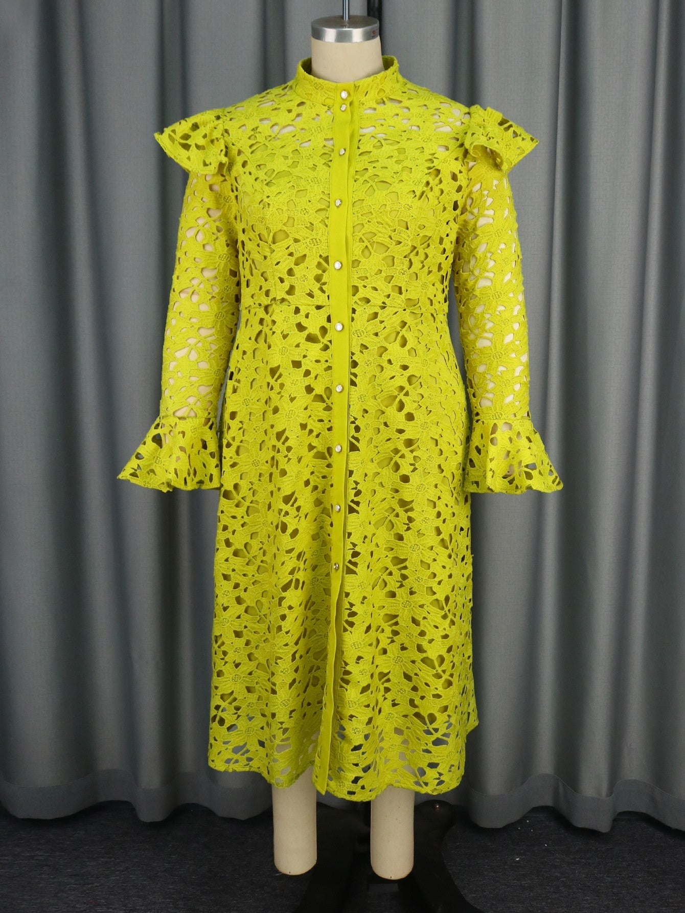 Elegant A-Line Mid-Length Dress with Bell Sleeves