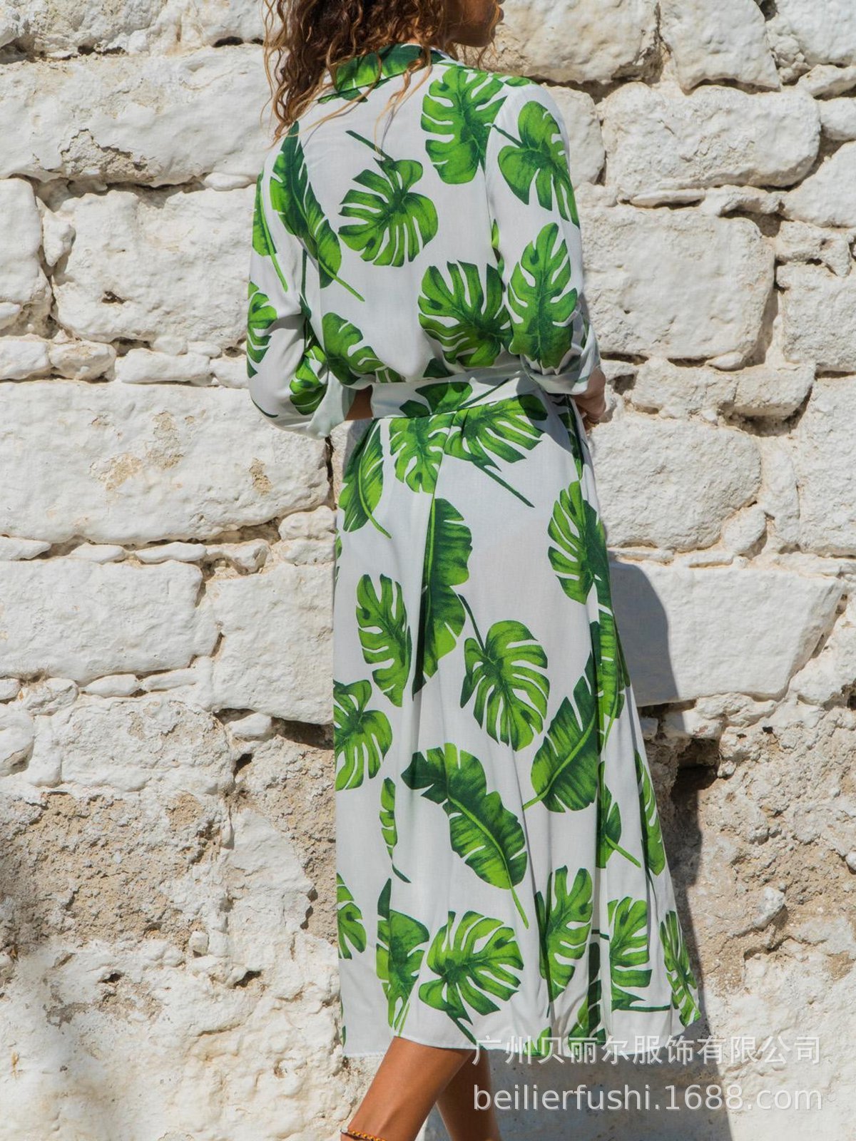 Printed Chiffon V-Neck A-Line Dress – High Waist Stitch Detail Midi Dress