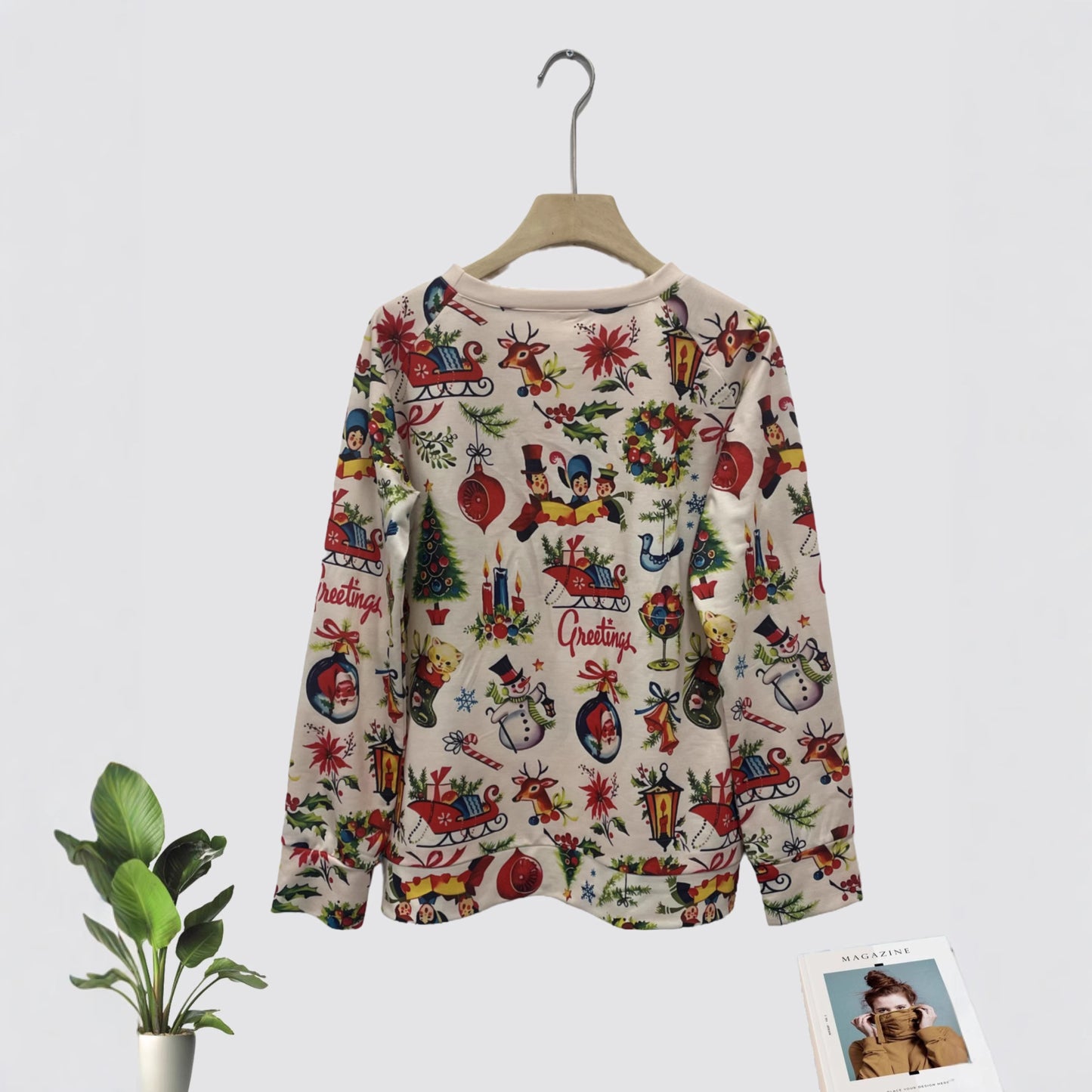 Pullover Sweatshirt – 3D Print Raglan Sleeve Polyester Top, Sizes S–XXL