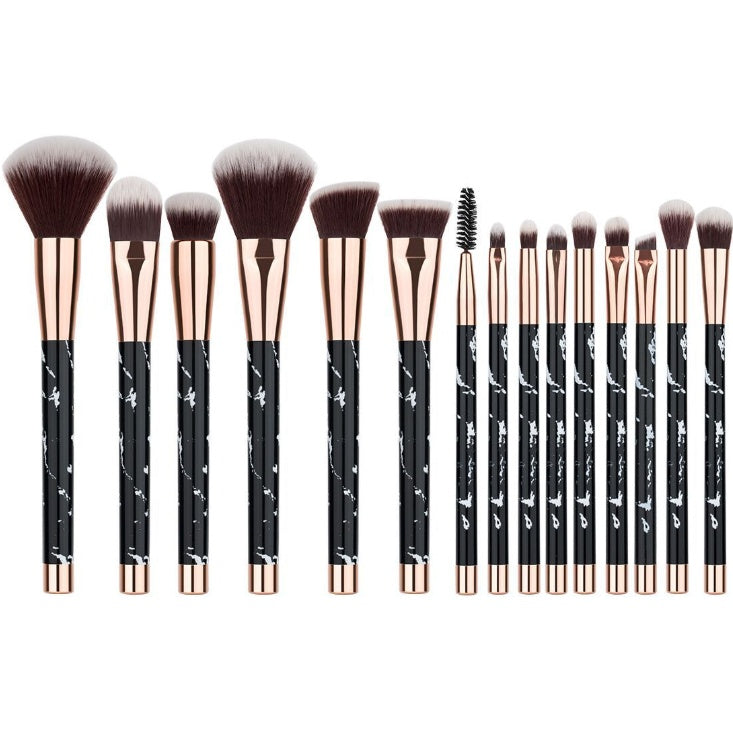 15-Piece Professional Makeup Brush Set – White Marble Handle, Horse & Synthetic Hair