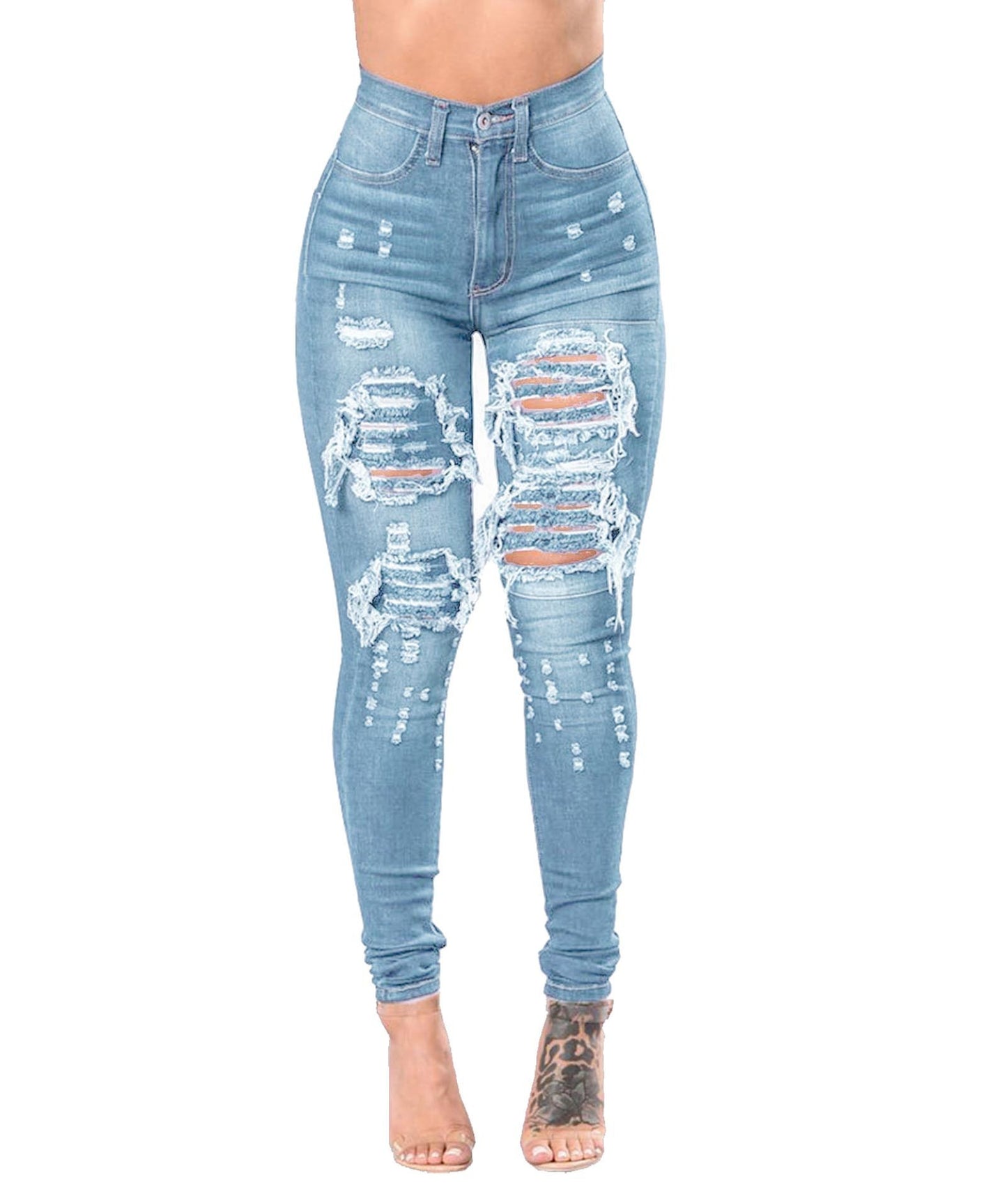 Ripped Washed Denim Women's Pants