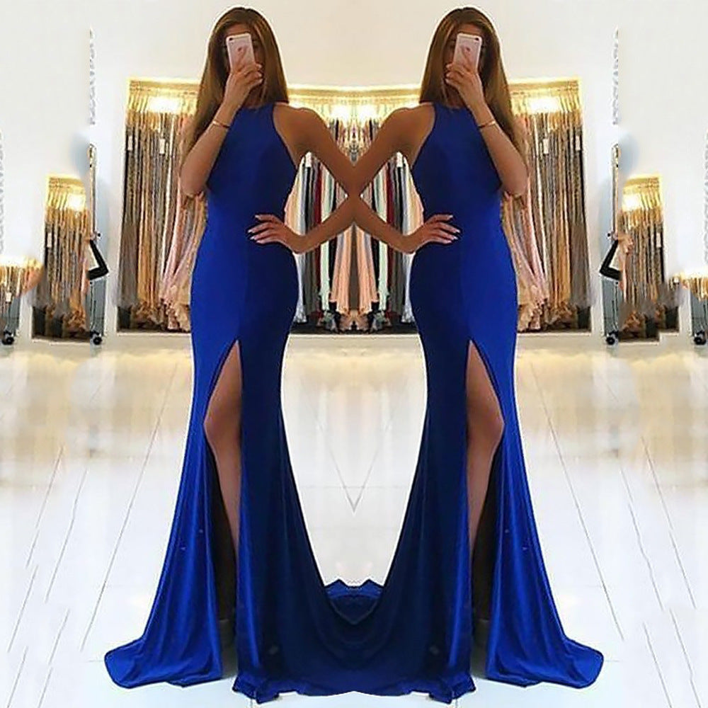 Sexy Halter-Neck Knitted Maxi Dress – High Waist, Hollow Design