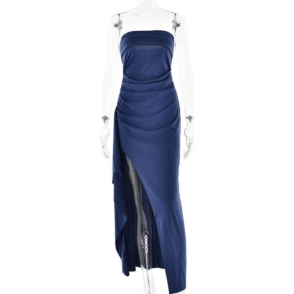 Backless Tube Top A-Line Maxi Dress – Sleeveless High Waist Evening Dress