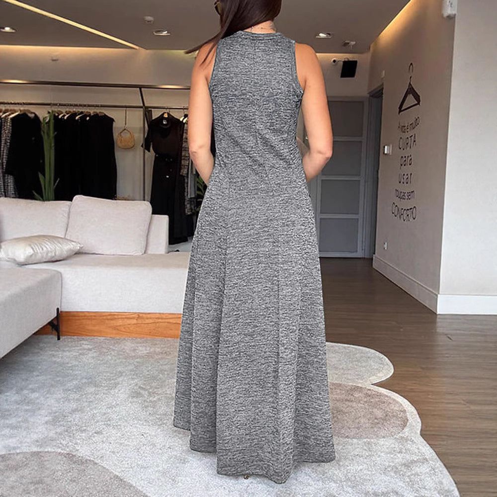 Sleeveless Casual Dress – Korean & Japanese Style in Gray and Khaki