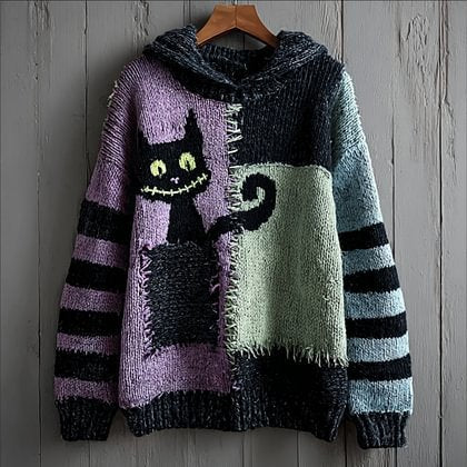 Women’s Round Neck Pullover Sweater – Digital Print Polyester Top, Sizes S–4XL