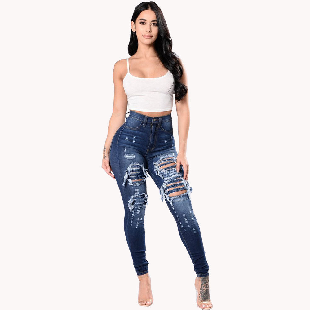 Ripped Washed Denim Women's Pants