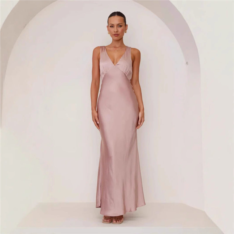 Sleeveless High Waist Dress – Elegant Solid Color Summer Dress
