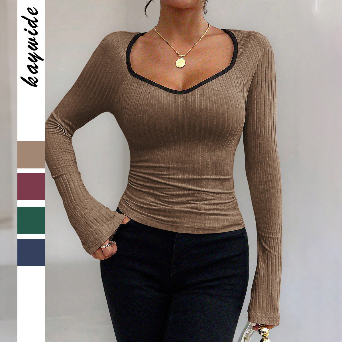 Women’s Slim Fit Knitted Pullover Top Street Fashion Long Sleeve Short Sweater