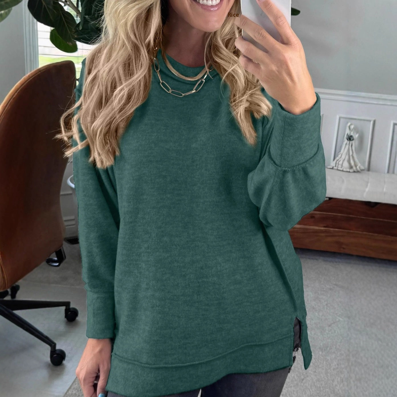 Women’s Loose Fit Solid Color Pullover Street Fashion Sweatshirt