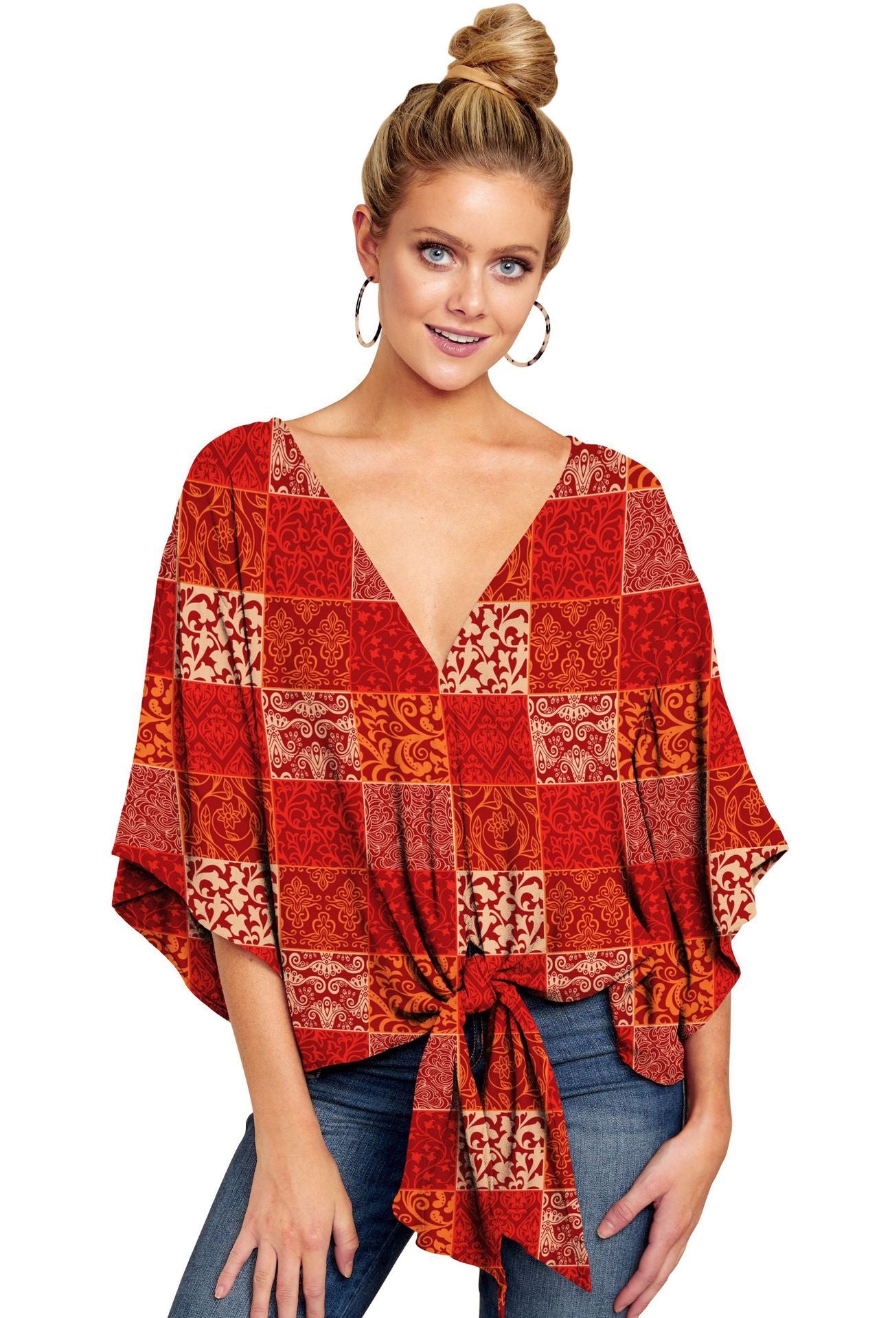 Blouse Leopard Print Shirts Floral Tie Front Blouses Batwing Summer Oversize Ladies Tops