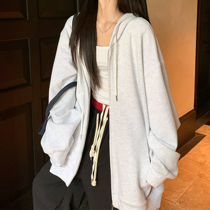 Loose Japanese & Korean Casual Cardigan  Zipper Raglan Sleeve, Medium Thickness