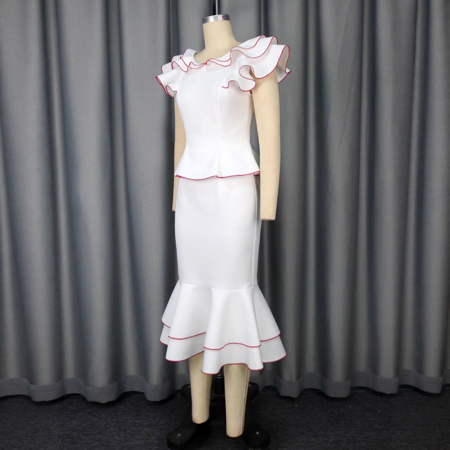 White Mid-Length Urban Dress with Ruffled Sleeves