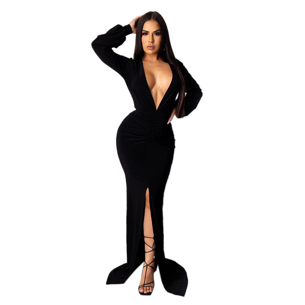High-Waist Long Sleeve Dress – S–XXL – Yellow, Orange, Red, Black