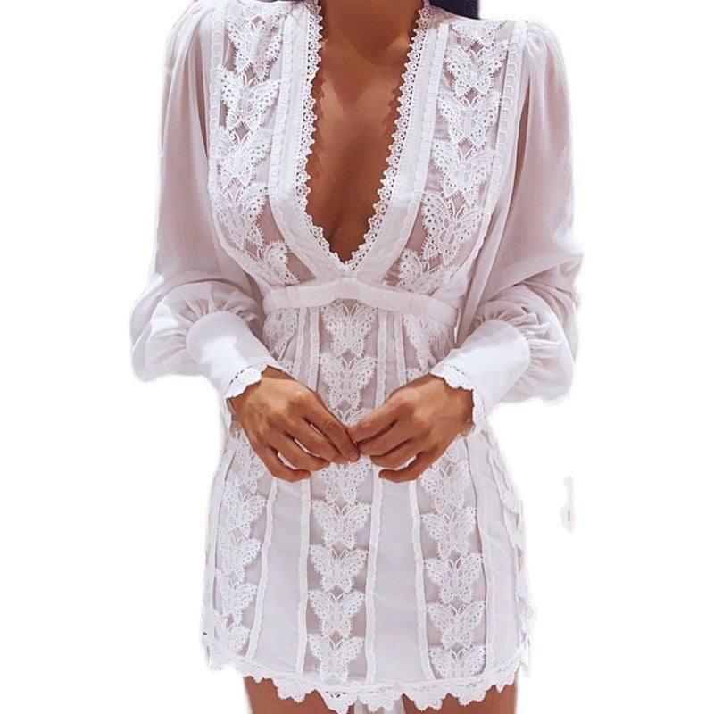 Women's High-Waist Short Skirt Dress – Pullover Style in White & Red