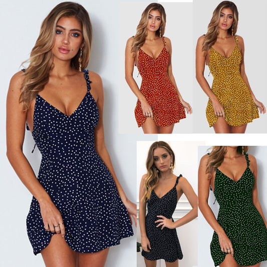 Chic V-neck sleeveless princess dress in vibrant colors. Comfortable polyester, short skirt style. Sizes S–5XL. Elegant and easy to wear.