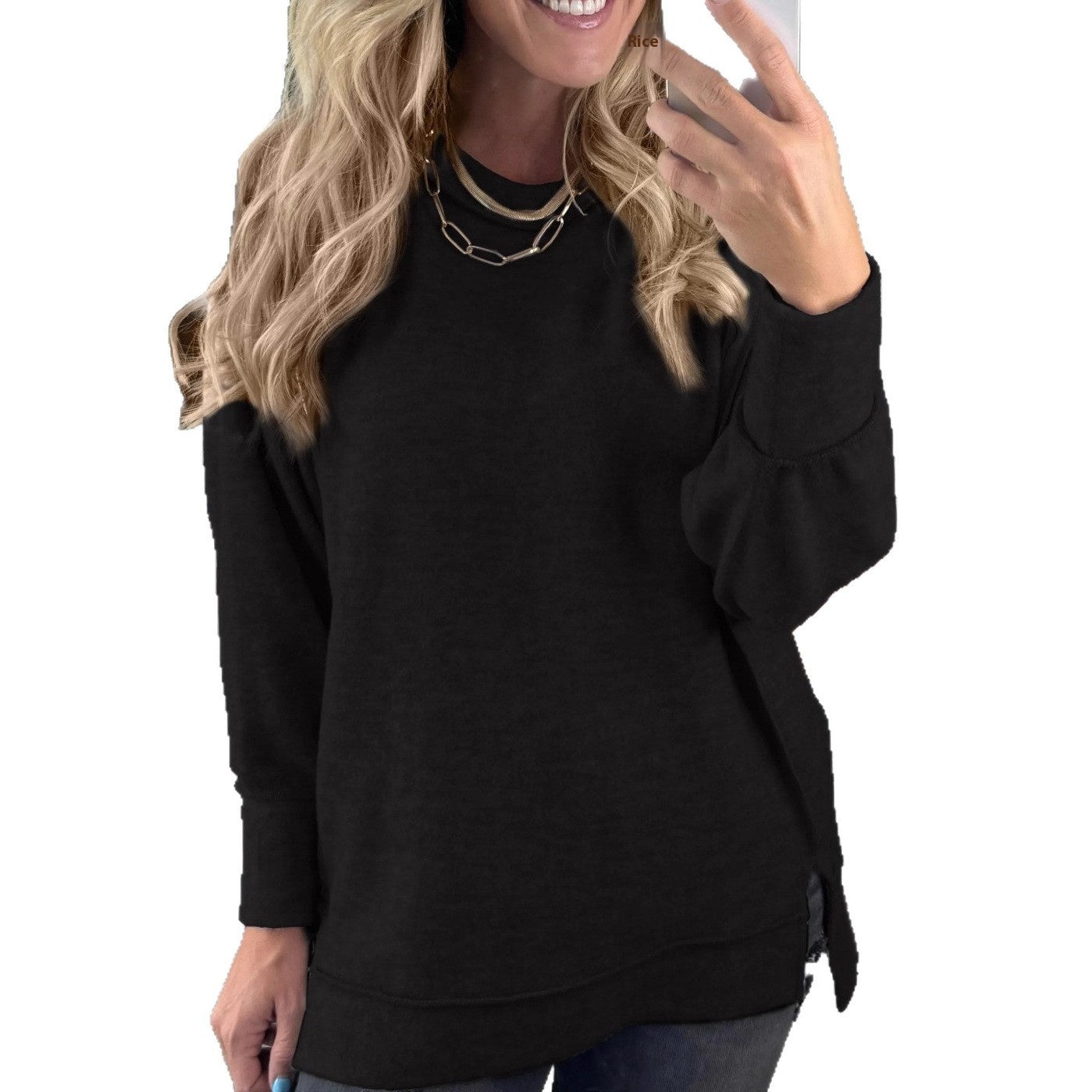 Women’s Loose Fit Solid Color Pullover Street Fashion Sweatshirt