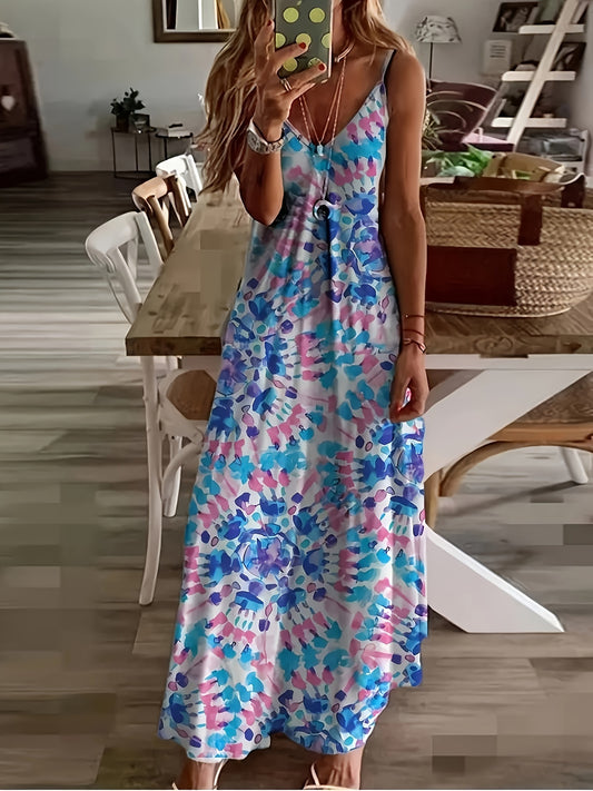 Plus Size Marble Print V-Neck Cami Tank Dress – Stretchy Casual Summer Dress