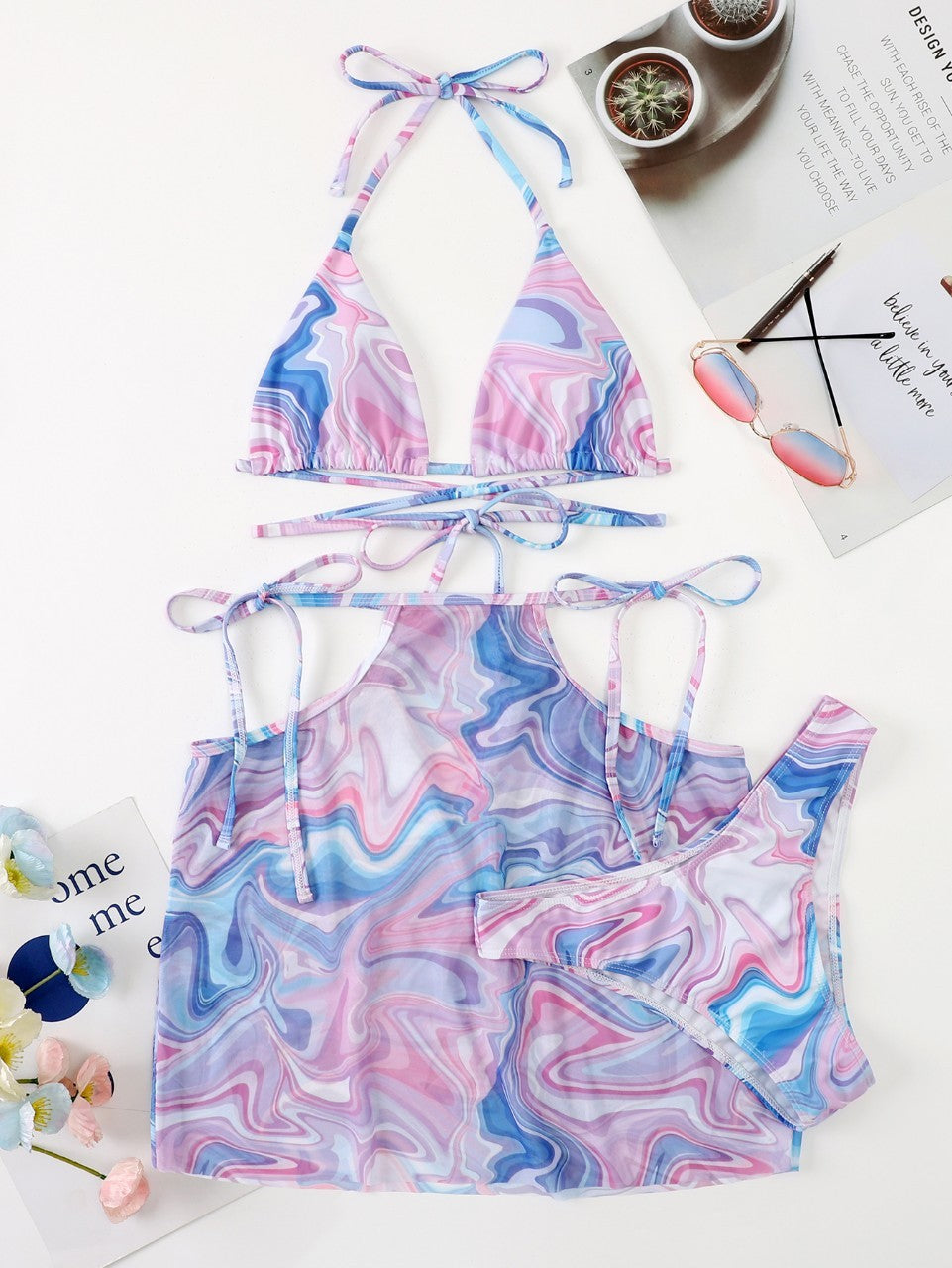 Lavender 3-Piece Bikini Set Women’s Sexy Swimwear