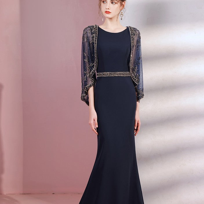 Korean Style Polyester Dress – Navy Cyan