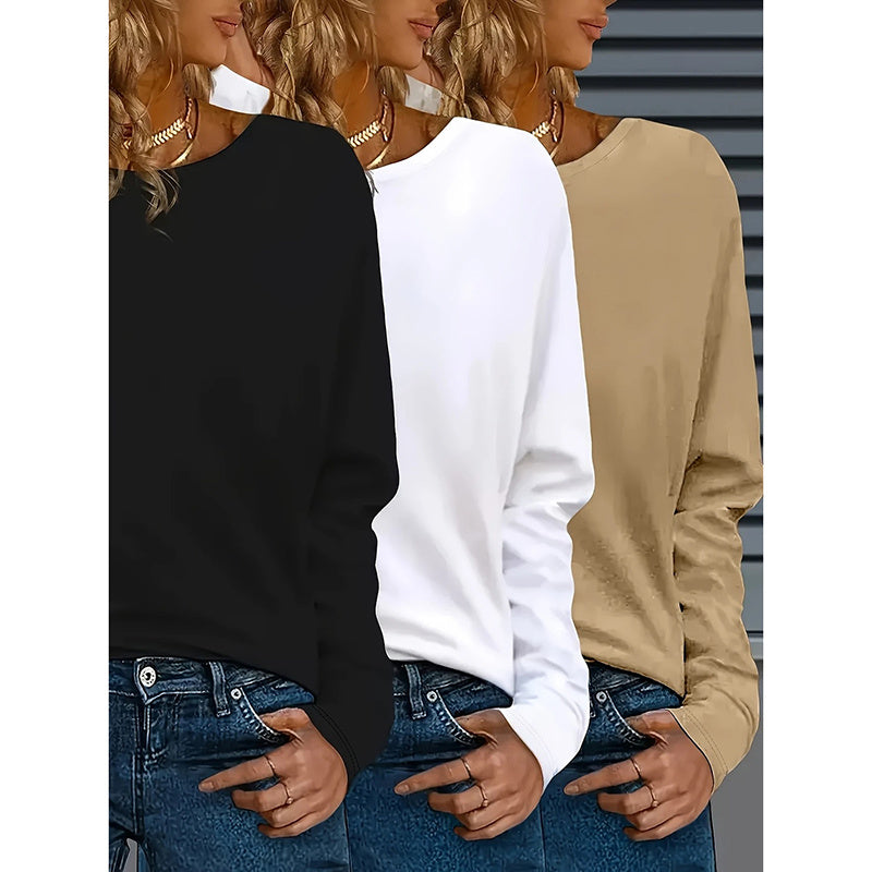 Pack Women’s Plus Size Long Sleeve Crew Neck Tees – Loose Fit Basic Tops