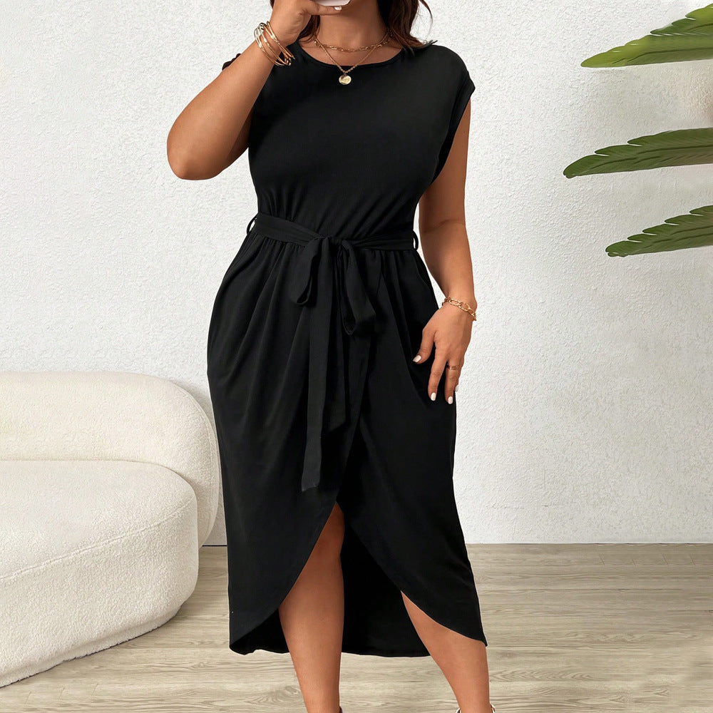 Black Bodycon Dress – High Waist Solid Color Polyester Dress