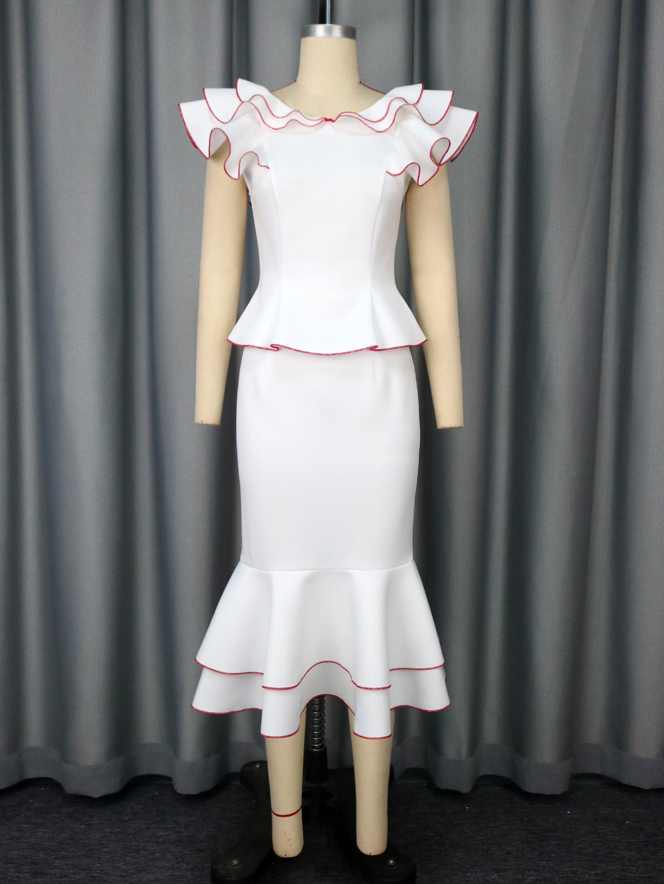 White Mid-Length Urban Dress with Ruffled Sleeves