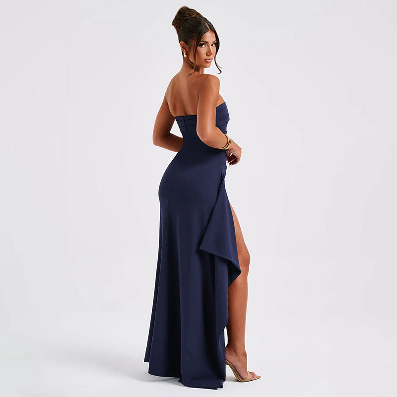 Backless Tube Top A-Line Maxi Dress – Sleeveless High Waist Evening Dress