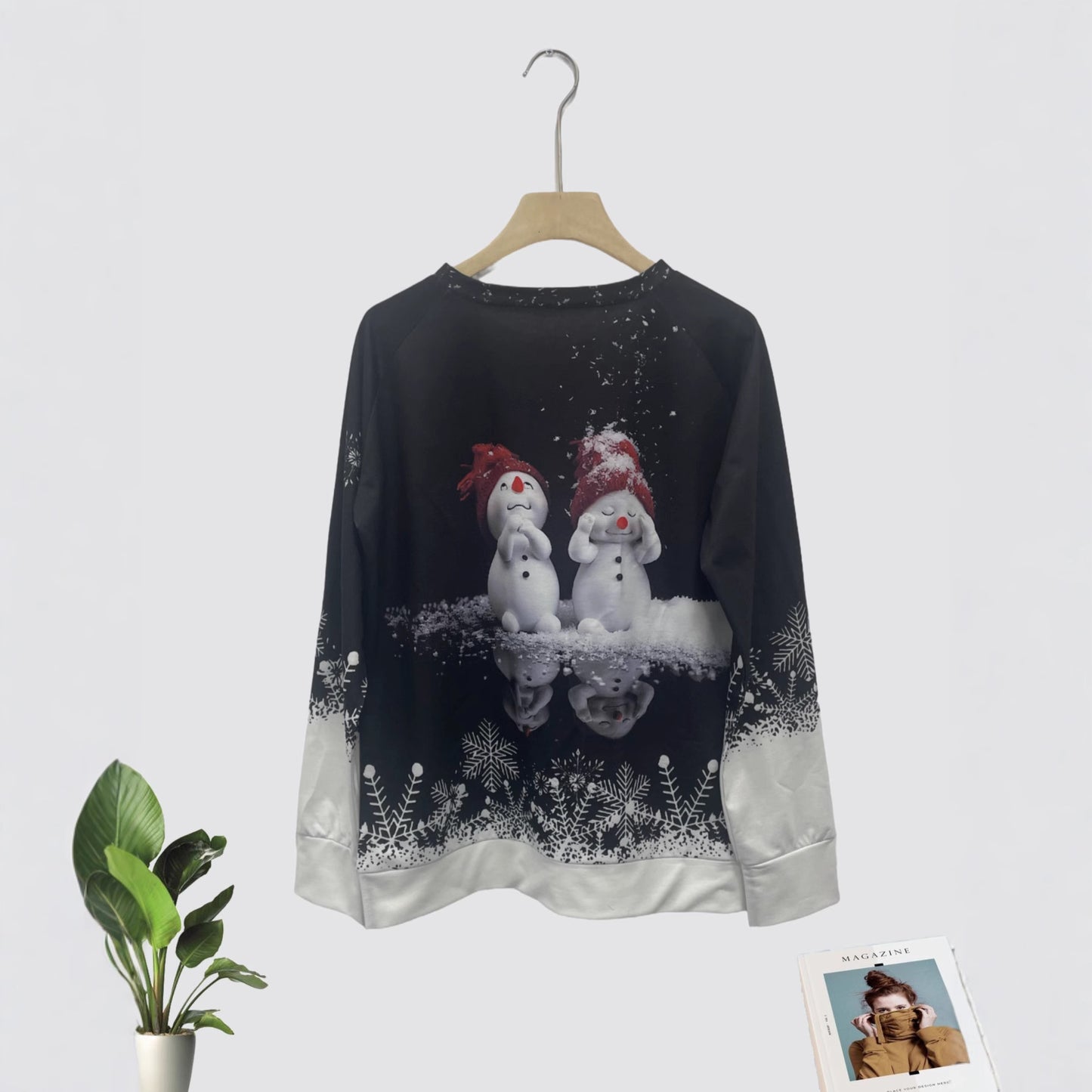 Christmas Pullover Sweatshirt – 3D Print Raglan Sleeve Polyester Top