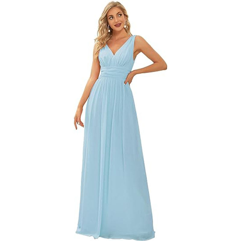 Sleeveless Mid-Waist Long Wedding Dress with Embroidery
