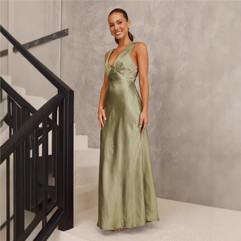 Sleeveless High Waist Dress – Elegant Solid Color Summer Dress