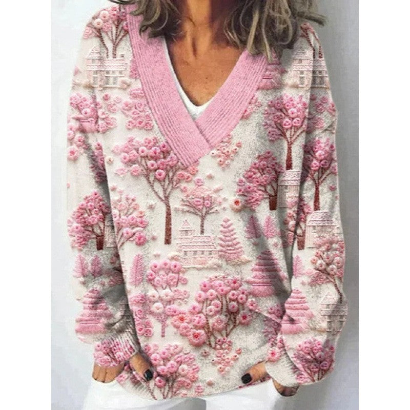 Women’s 3D Effect Pullover Sweater – Digital Print Polyester Top, Sizes S–5XL