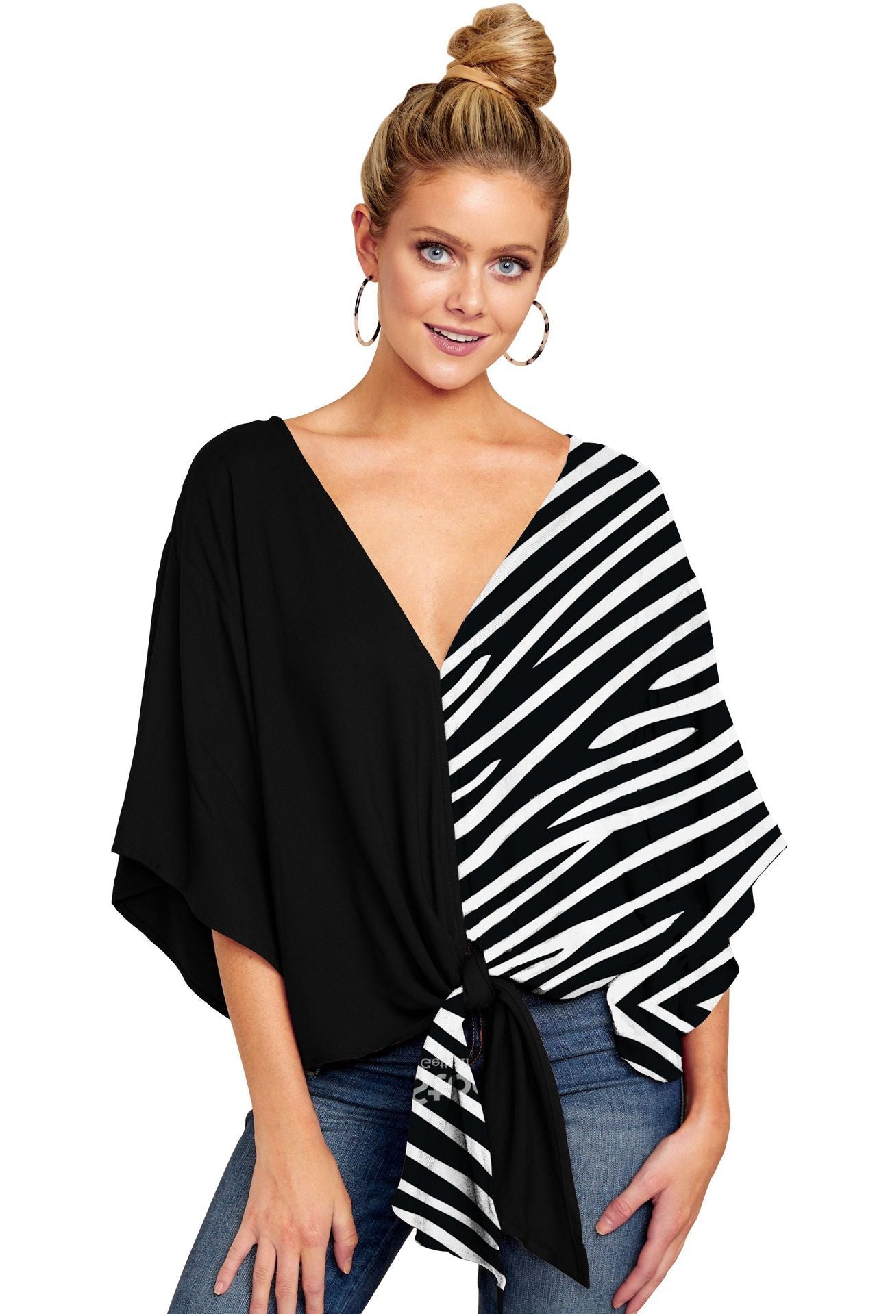 Blouse Leopard Print Shirts Floral Tie Front Blouses Batwing Summer Oversize Ladies Tops