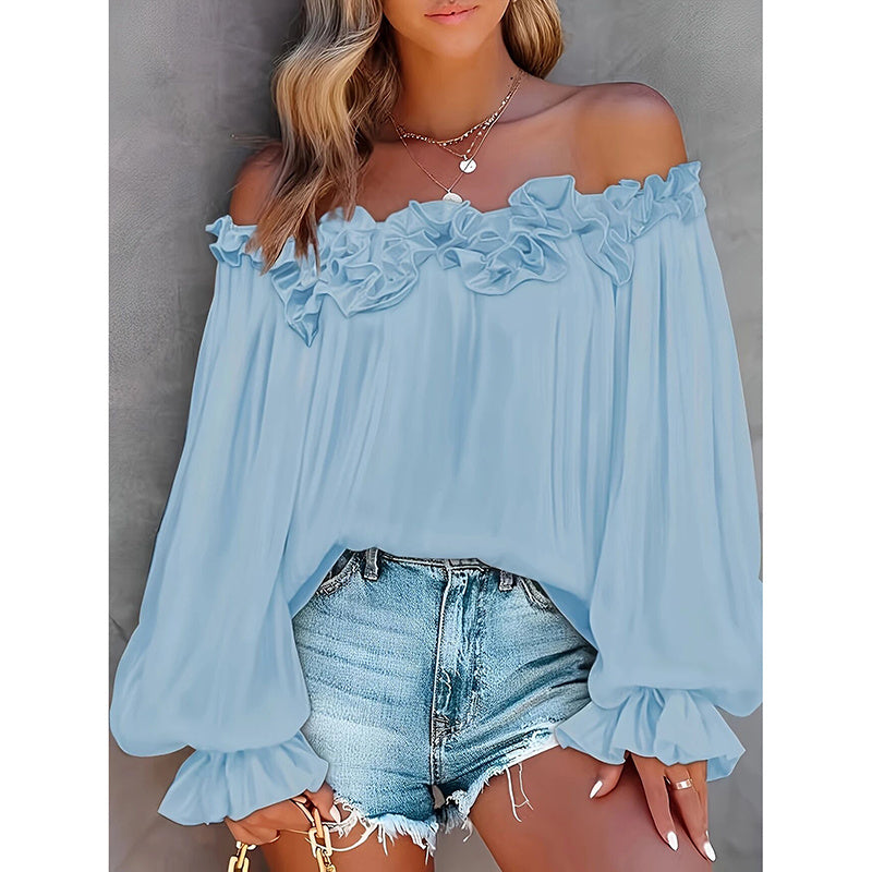 Romantic Off-Shoulder Ruffle Blouse – Long Sleeve Boho Top