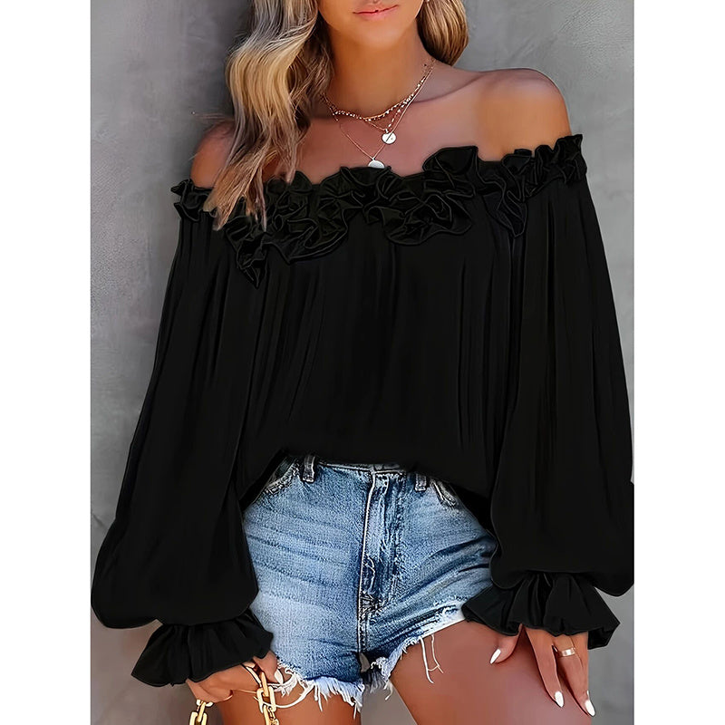 Romantic Off-Shoulder Ruffle Blouse – Long Sleeve Boho Top