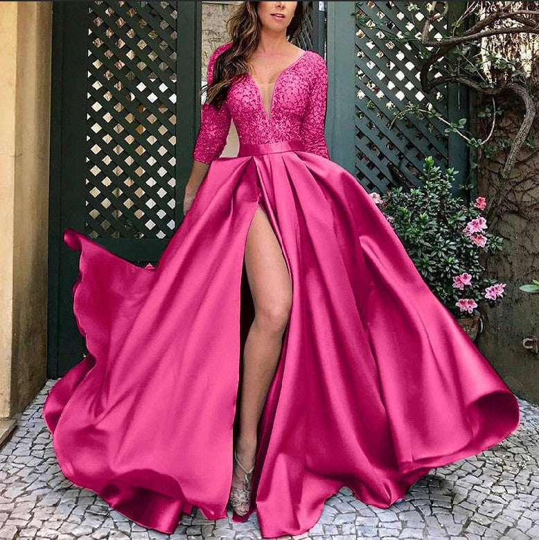 Elegant V-Neck Large Swing Maxi Dress