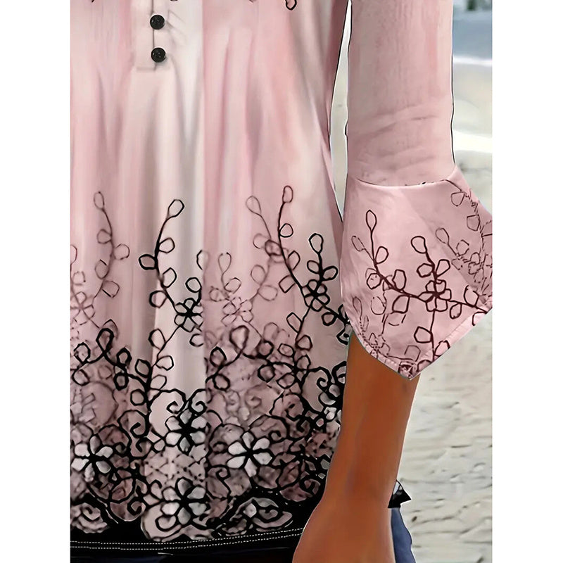 Women's V-Neck 3/4 Sleeve Button Front Tunic Blouse Dressy Casual Tee Top