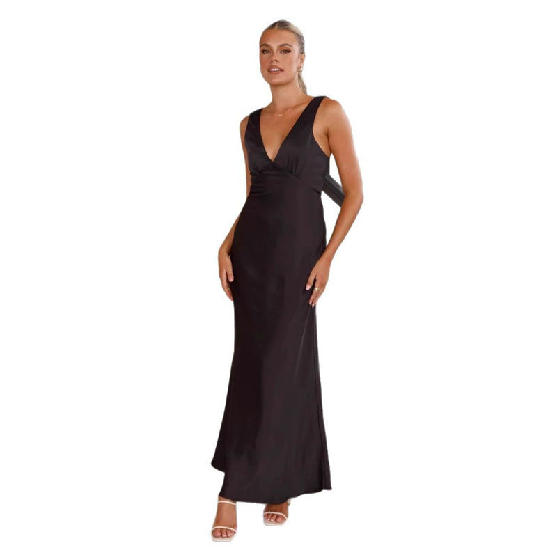 Sleeveless High Waist Dress – Elegant Solid Color Summer Dress