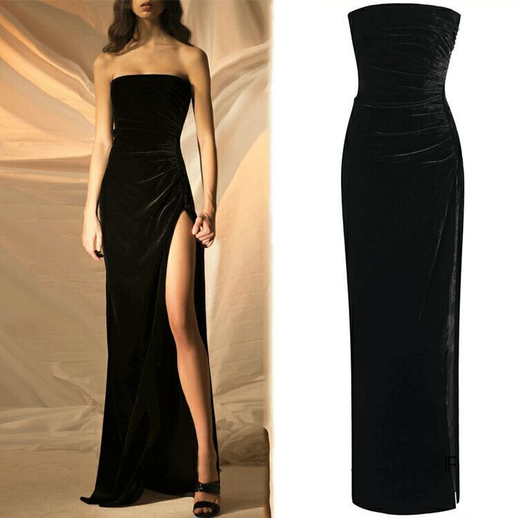 Elegant Black Polyester Evening Dress – Timeless Formal Wear