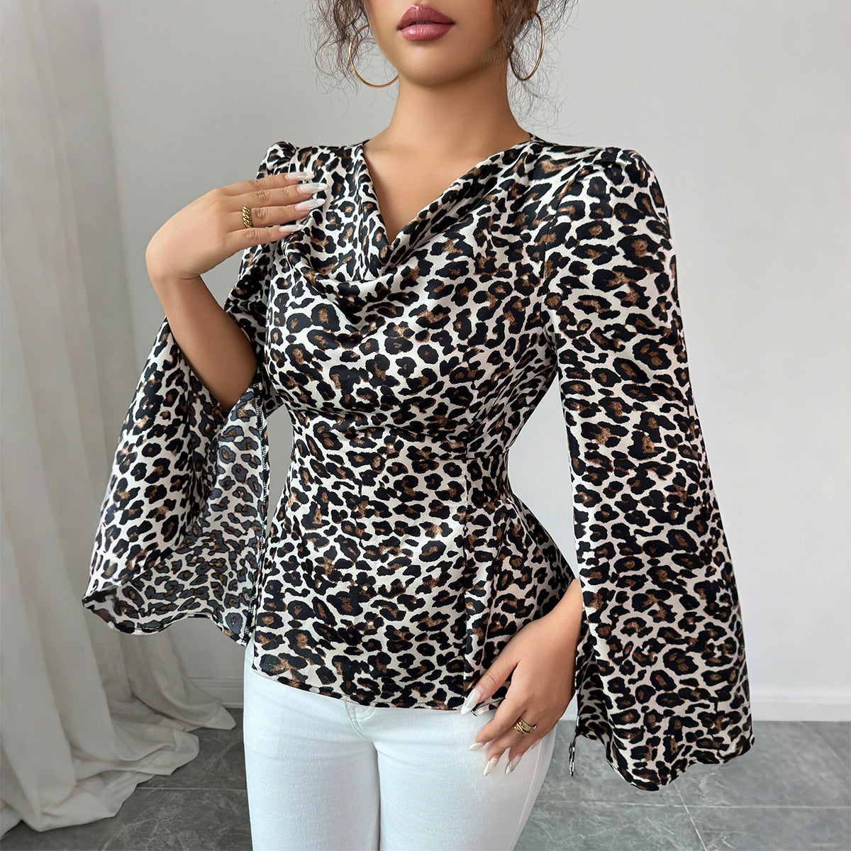 Elegant Leopard Print High-end Long-sleeved Shirt