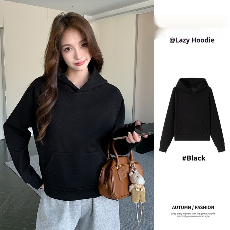 Women’s Solid Color Loose Pullover – Cotton Sweatshirt with Pocket