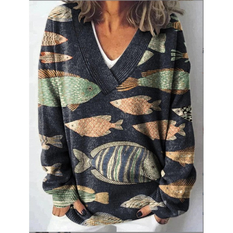 Women’s 3D Effect Pullover Sweater – Digital Print Polyester Top, Sizes S–5XL