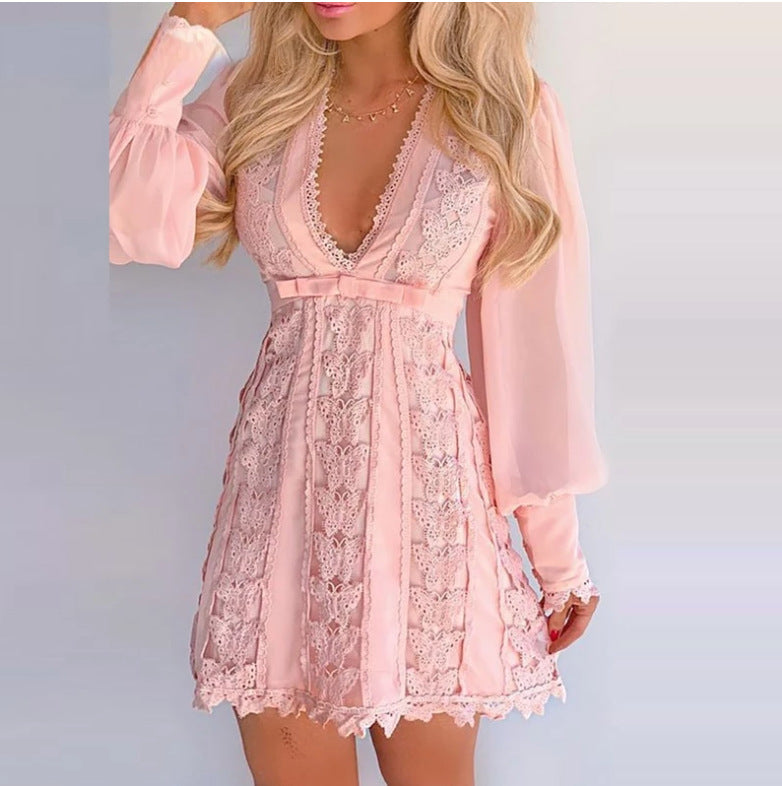 Women's High-Waist Short Skirt Dress – Pullover Style in White & Red