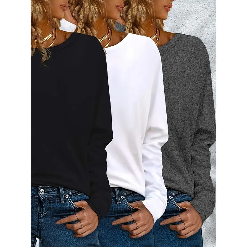 Pack Women’s Plus Size Long Sleeve Crew Neck Tees – Loose Fit Basic Tops