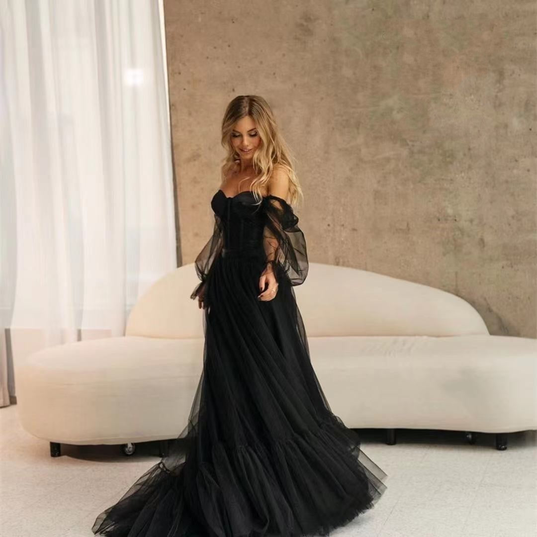 Black Long Sleeve Long Dress – Polyester – Sizes 2–26W
