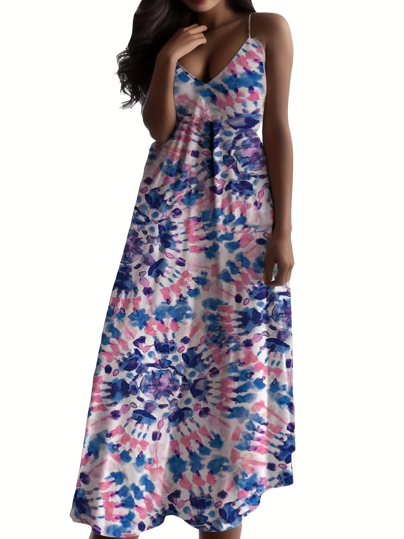 Marble Print V-Neck Cami Tank Dress – Stretchy Casual Summer Dress