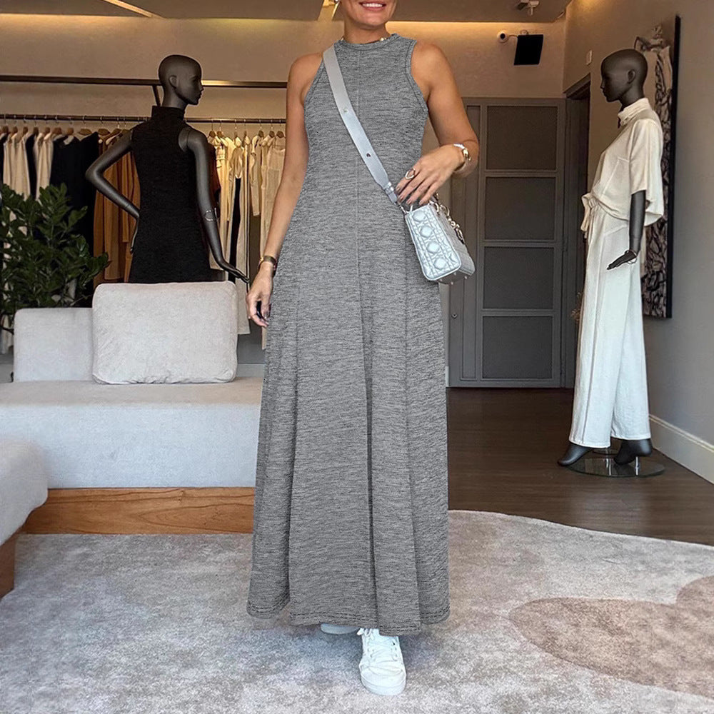 Sleeveless Casual Dress – Korean & Japanese Style in Gray and Khaki